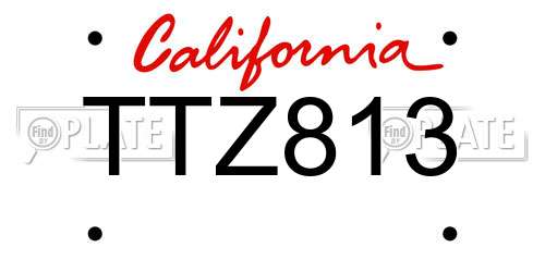TTZ813 California License Plate