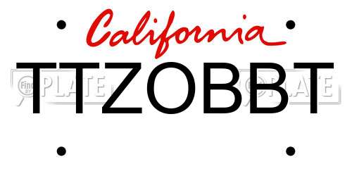 TTZOBBT California License Plate