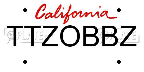 TTZOBBZ California License Plate