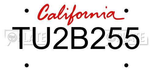 TU2B255 California License Plate