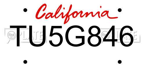 TU5G846 California License Plate