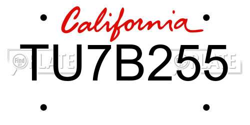 TU7B255 California License Plate