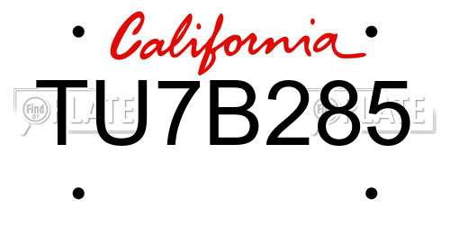 TU7B285 California License Plate