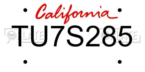 TU7S285 California License Plate