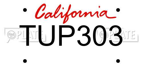 TUP303 California License Plate