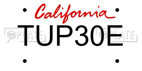TUP30E California License Plate