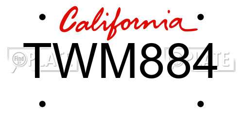 TWM884 California License Plate