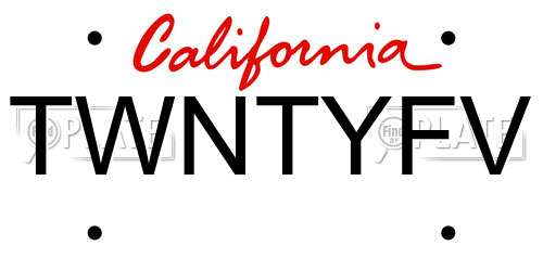 TWNTYFV California License Plate