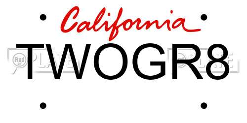 TWOGR8 California License Plate