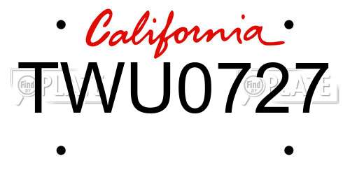 TWU0727 California License Plate