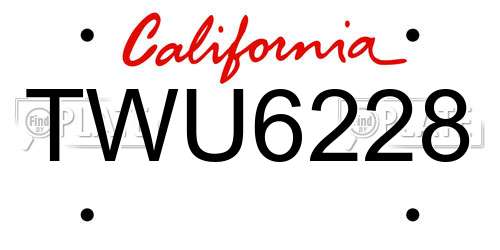 TWU6228 California License Plate