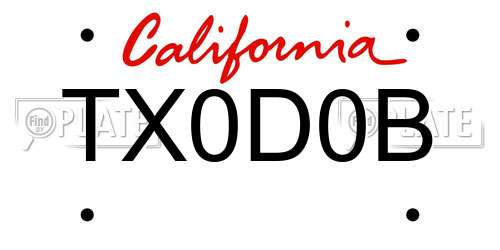 TX0D0B California License Plate