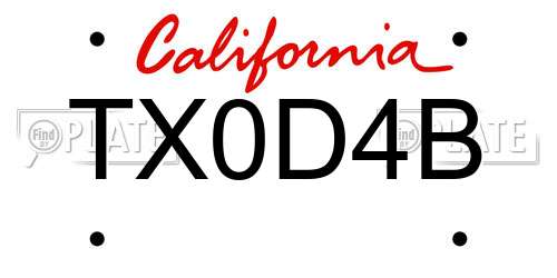 TX0D4B California License Plate