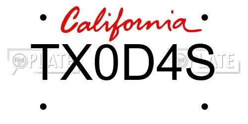 TX0D4S California License Plate