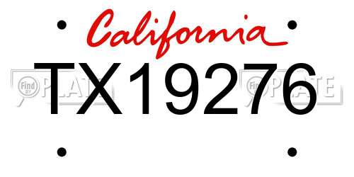 TX19276 California License Plate