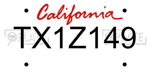 TX1Z149 California License Plate