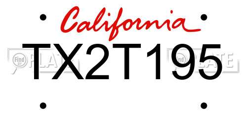 TX2T195 California License Plate