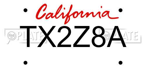 TX2Z8A California License Plate