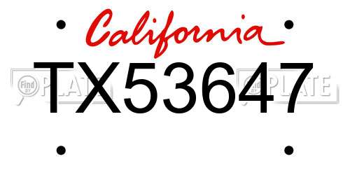TX53647 California License Plate