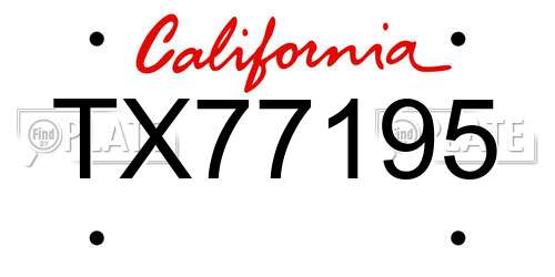TX77195 California License Plate