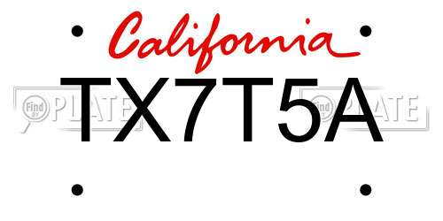 TX7T5A California License Plate