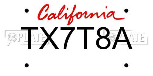 TX7T8A California License Plate
