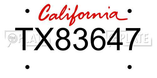 TX83647 California License Plate