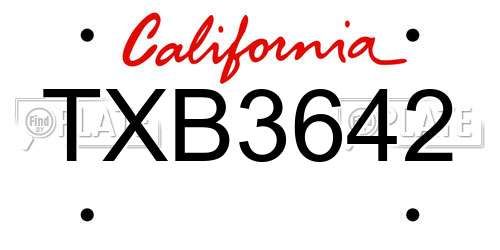 TXB3642 California License Plate