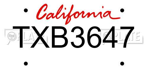 TXB3647 California License Plate