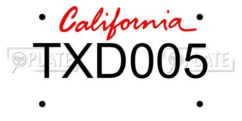 TXD005 California License Plate