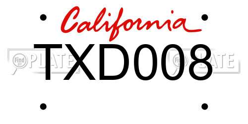 TXD008 California License Plate