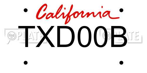 TXD00B California License Plate