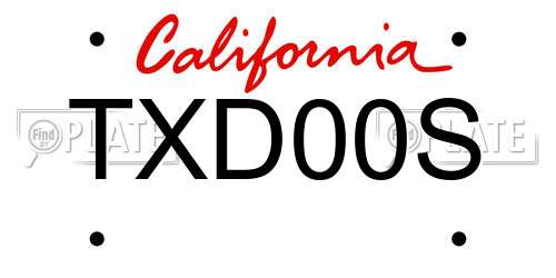 TXD00S California License Plate