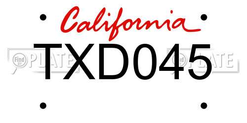 TXD045 California License Plate