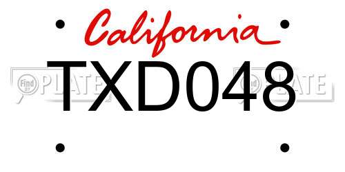 TXD048 California License Plate