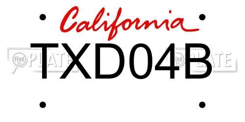TXD04B California License Plate