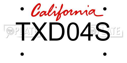 TXD04S California License Plate