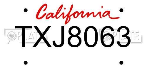 TXJ8063 California License Plate