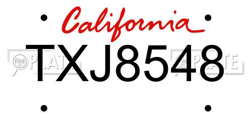 TXJ8548 California License Plate