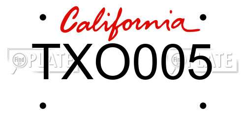 TXO005 California License Plate