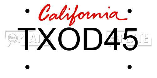 TXOD45 California License Plate