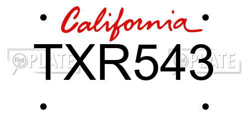 TXR543 California License Plate