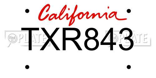 TXR843 California License Plate
