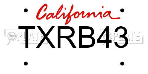 TXRB43 California License Plate