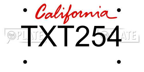 TXT254 California License Plate