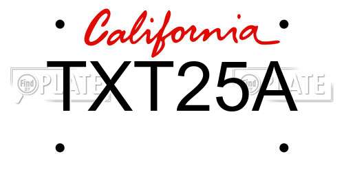 TXT25A California License Plate