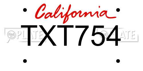 TXT754 California License Plate