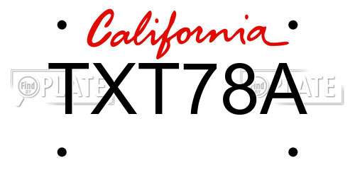 TXT78A California License Plate