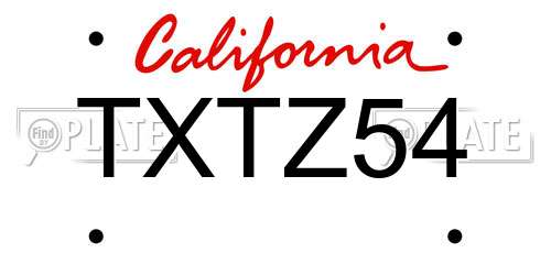 TXTZ54 California License Plate