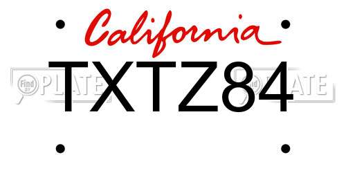 TXTZ84 California License Plate